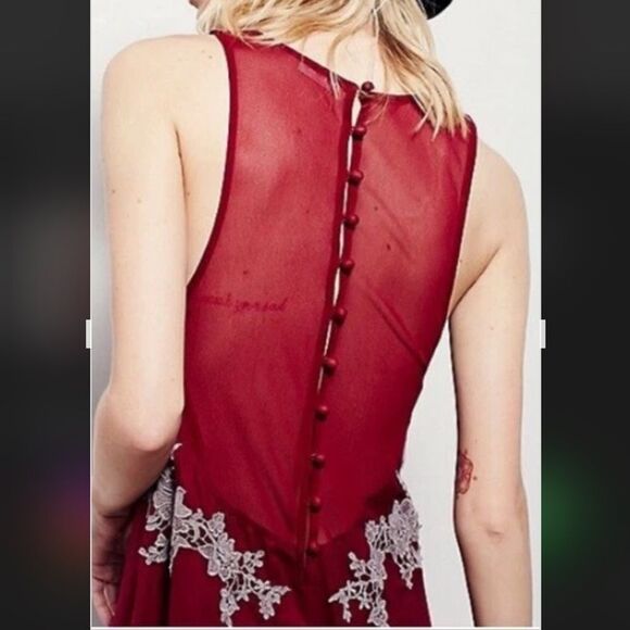 Free People Super hot Burgundy Romper with Floral Lace - Picture 4 of 5